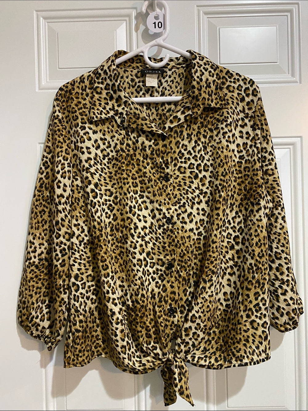 Leopard-Print Tie-Front Button-Down Shirt - Brown/Black - Picture 5 of 5